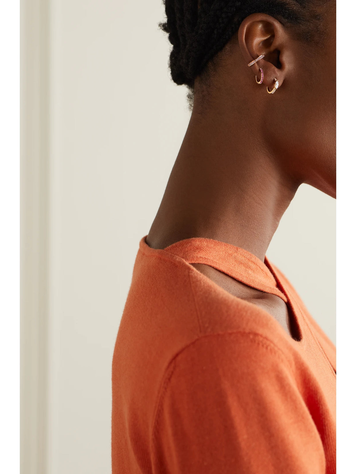 Image of Earrings. Product name - 18-karat Rose Gold Sapphire Ear Cuff in Multi colour by brand - Anita Ko