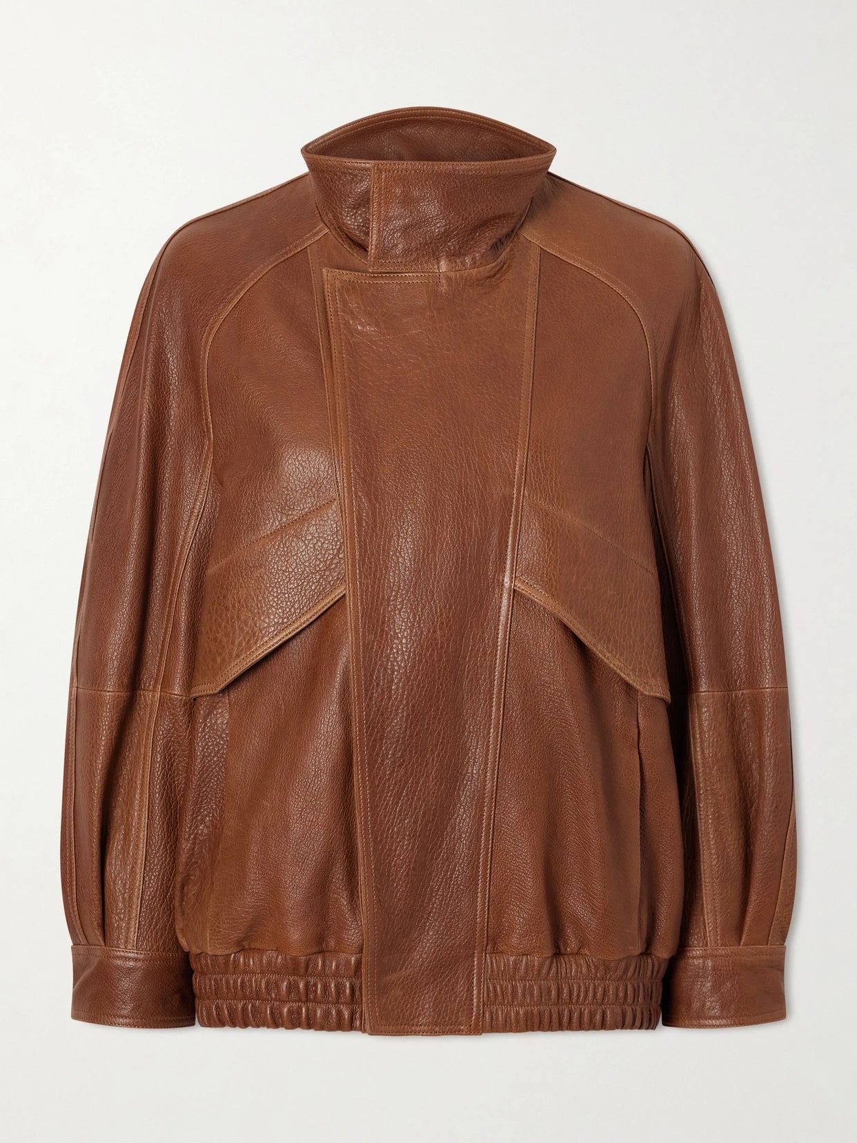 Image of Coats & Jackets. Product name - Ariste Oversized Paneled Leather Jacket in Brick colour by brand - Nour Hammour