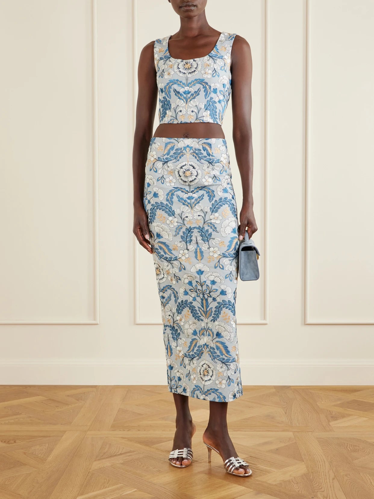 Image of Blouses. Product name - Embroidered Woven Blouse in Sky blue colour by brand - Marta Ferri