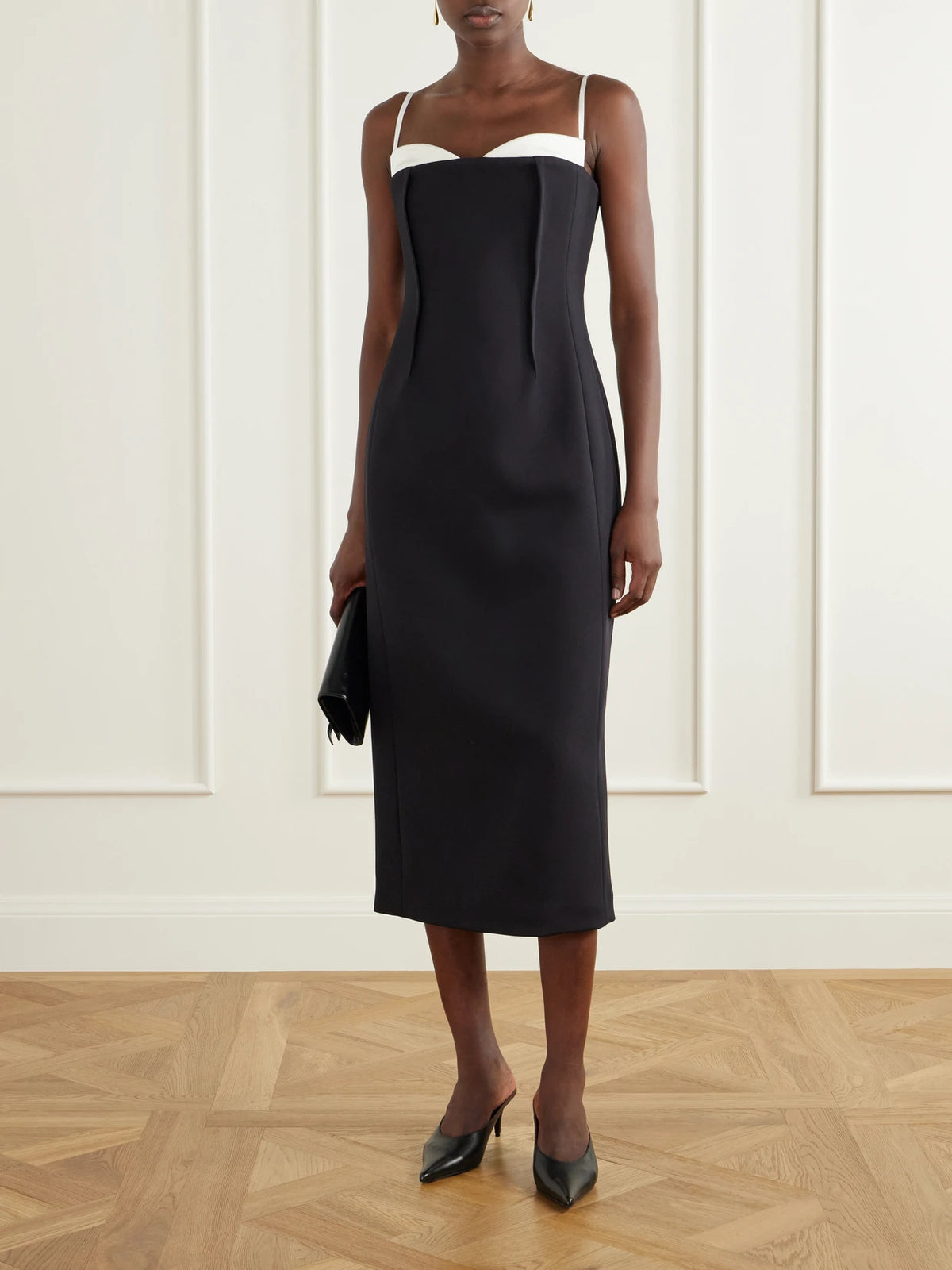 Image of Dresses. Product name - Kristen Pleated Crepe Midi Dress in Black colour by brand - SIMKHAI