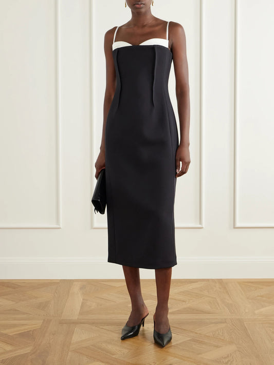 Image of Dresses. Product name - Kristen Pleated Crepe Midi Dress in Black colour by brand - SIMKHAI