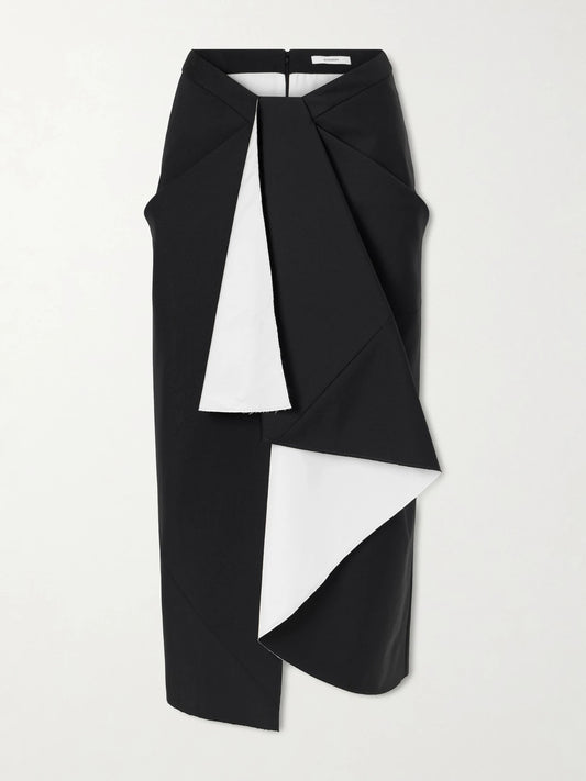 Image of a model wearing Skirts. Product name - Wool And Mohair-blend Maxi Wrap Skirt in Black colour by brand - Givenchy