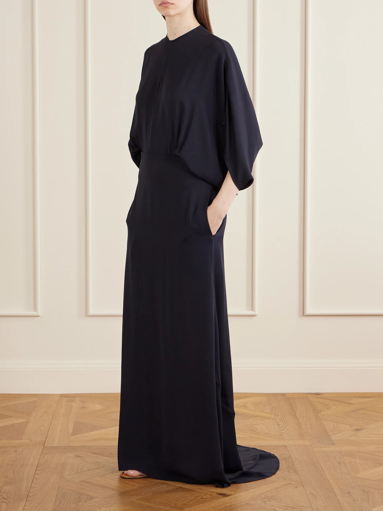Image of Dresses. Product name - Koralie Silk-chiffon Gown in Navy colour by brand - The Row