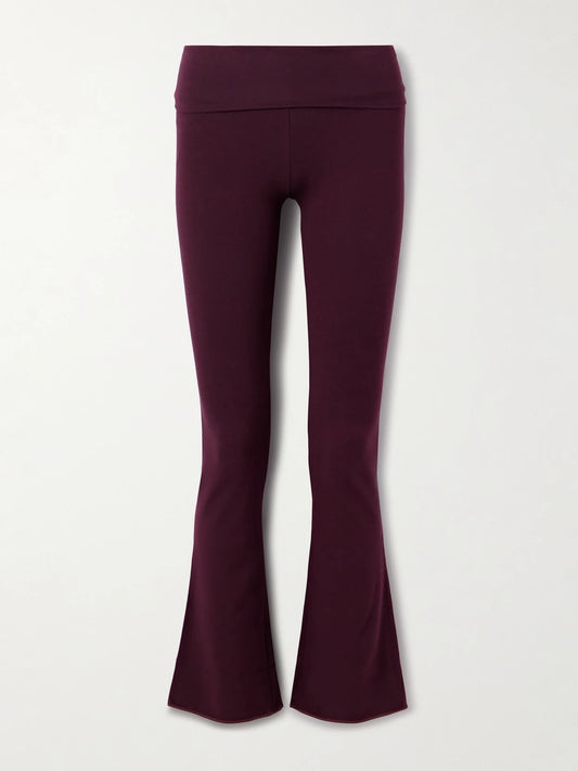 Image of Sleepwear & Loungewear. Product name - Stretch-cotton Jersey Foldover Pants - Currant in Plum colour by brand - SKIMS