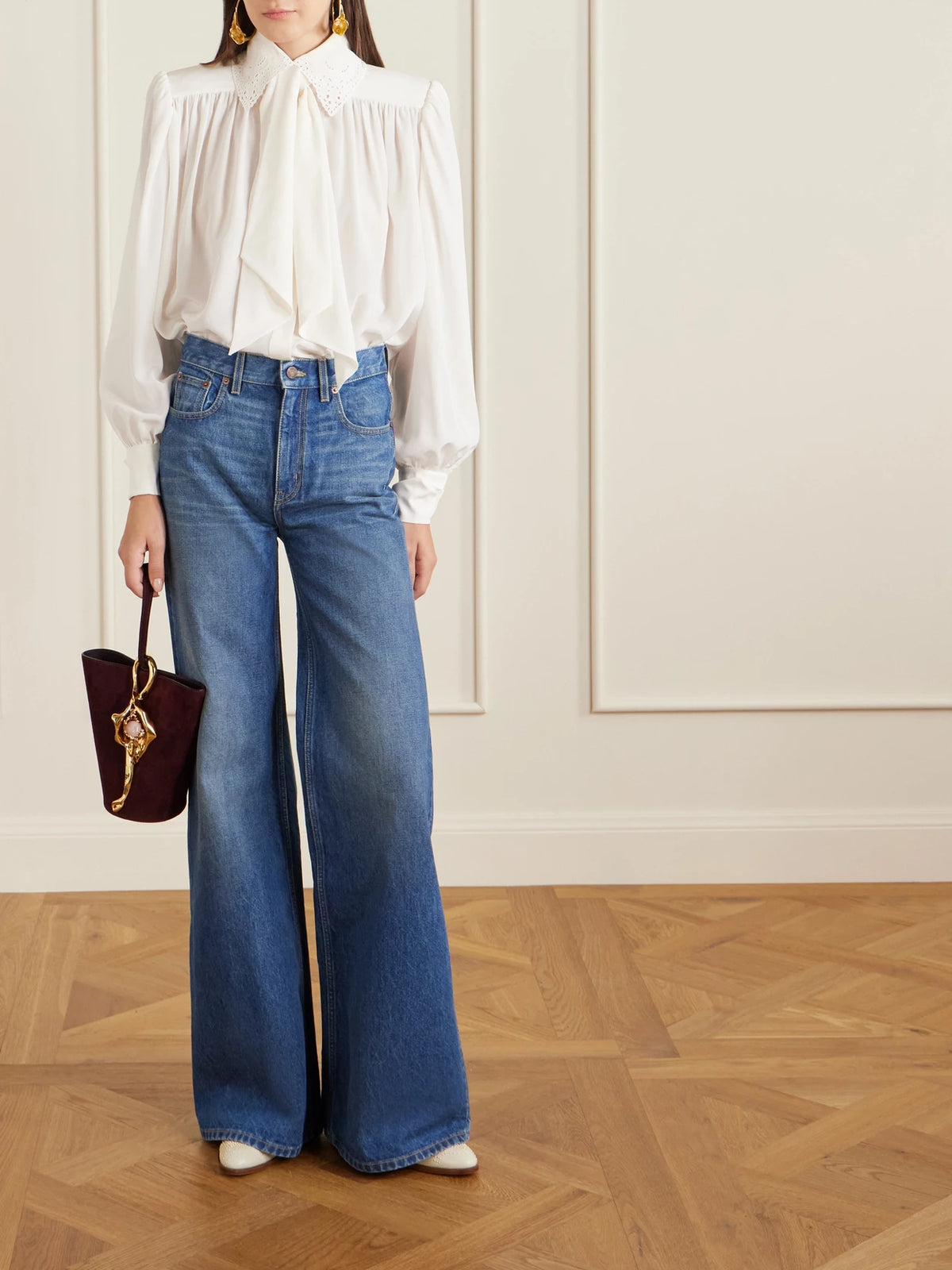 Image of Bags. Product name - Eden Treasure Embellished Suede Tote in Plum colour by brand - Chloé