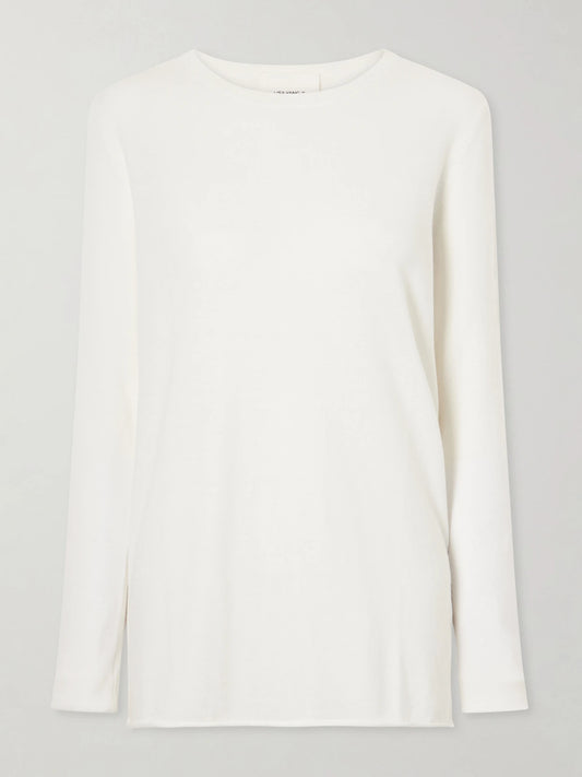 Image of a model wearing Outerwear. Product name - Maurie & Charlotta Cotton And Cashmere-blend Sweater And Maxi Skirt Set in White colour by brand - LISA YANG
