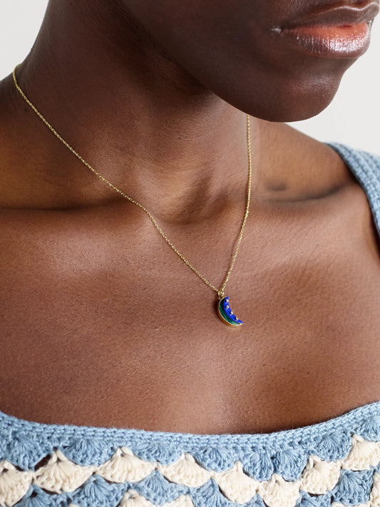Image of Necklaces. Product name - Layer Moon 18-karat Gold Multi-stone Necklace in Blue colour by brand - L'Atelier Nawbar