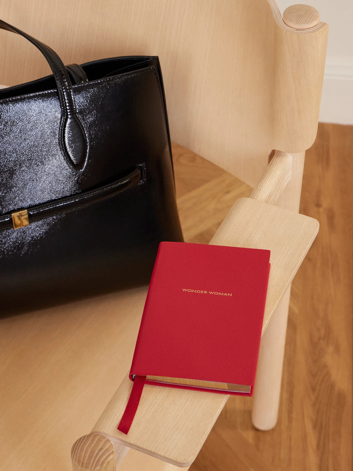 Image of Decor. Product name - Chelsea Wonder Woman Textured-leather Notebook in Tomato red colour by brand - Smythson