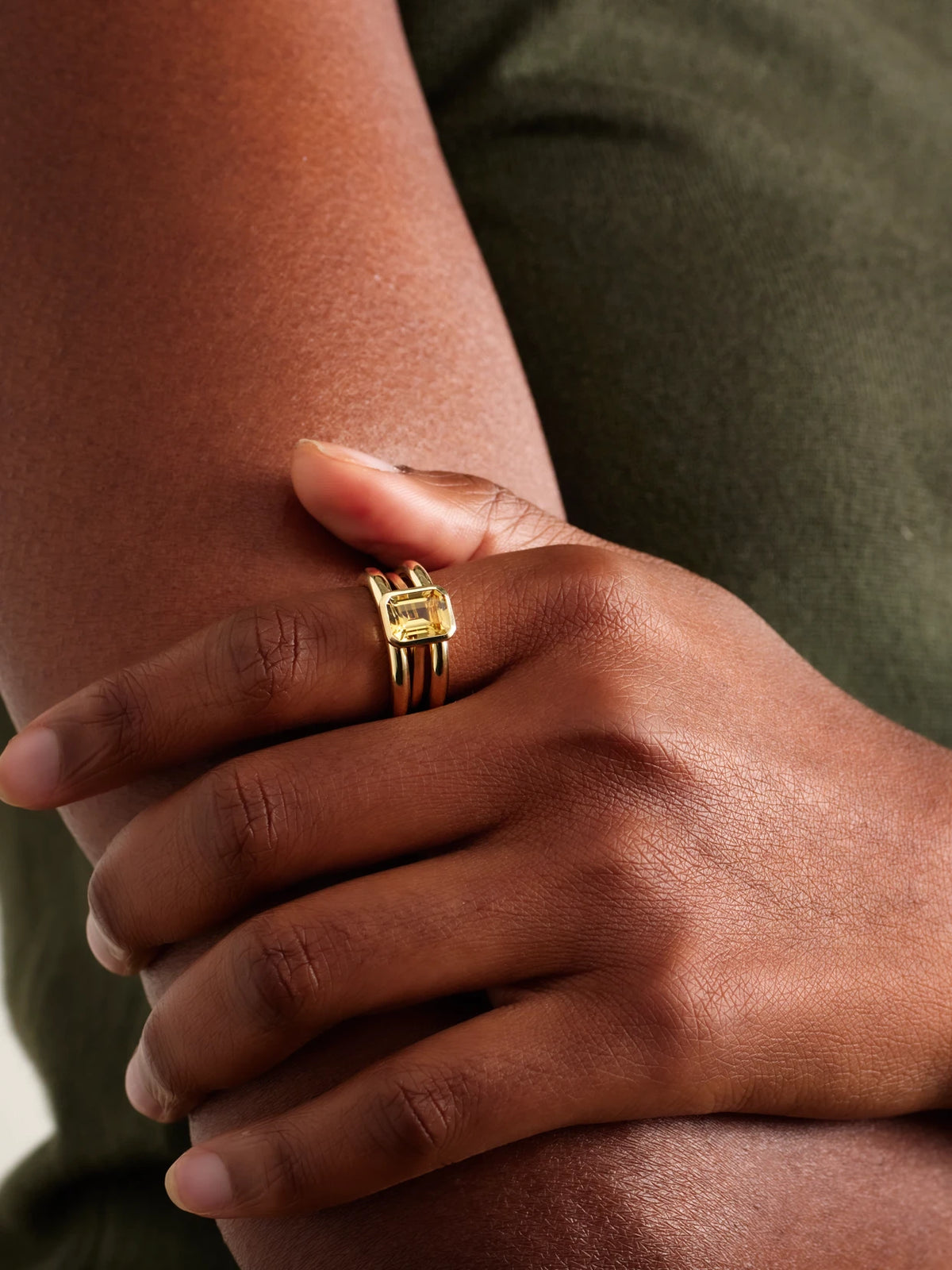 Image of Rings. Product name - Lumen Stack Set Of Three 14-karat Recycled Gold Quartz Rings in Multi colour by brand - By Pariah