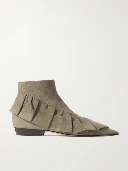 Ruffled Suede Ankle Boots