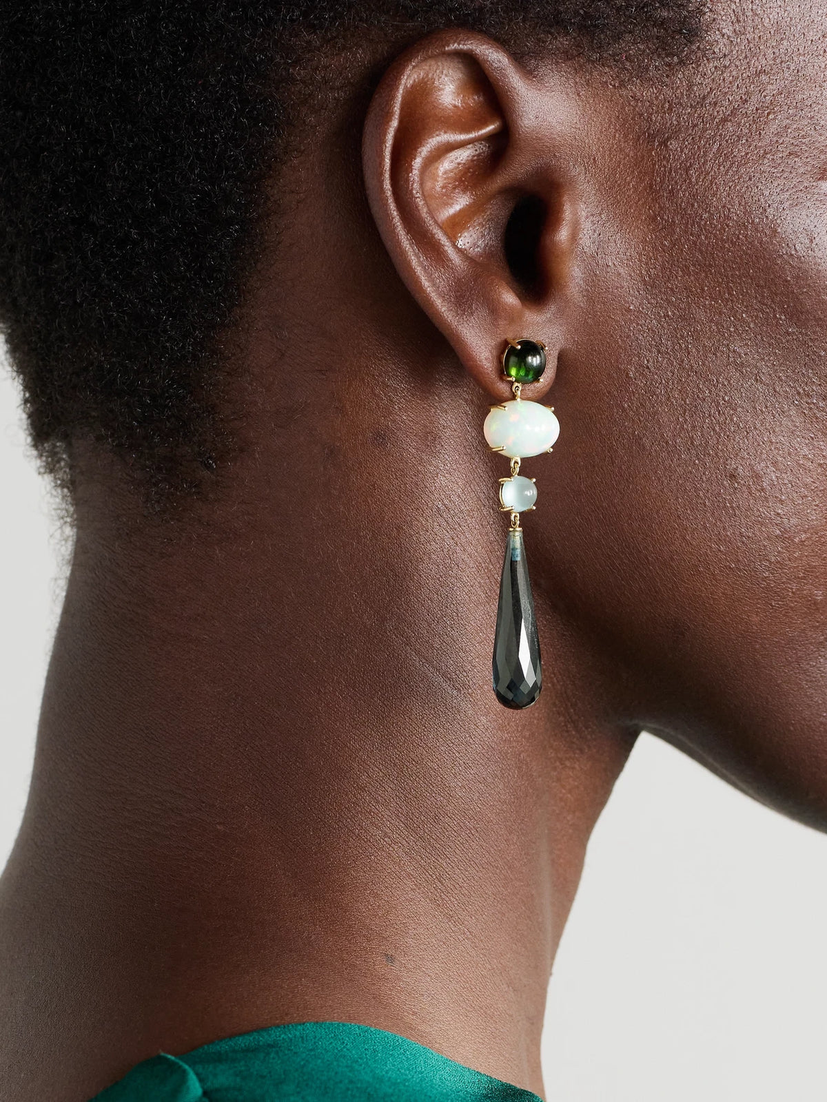 Image of Earrings. Product name - Lotus 18-karat Gold Multi-stone Earrings in Blue colour by brand - OLE LYNGGAARD COPENHAGEN