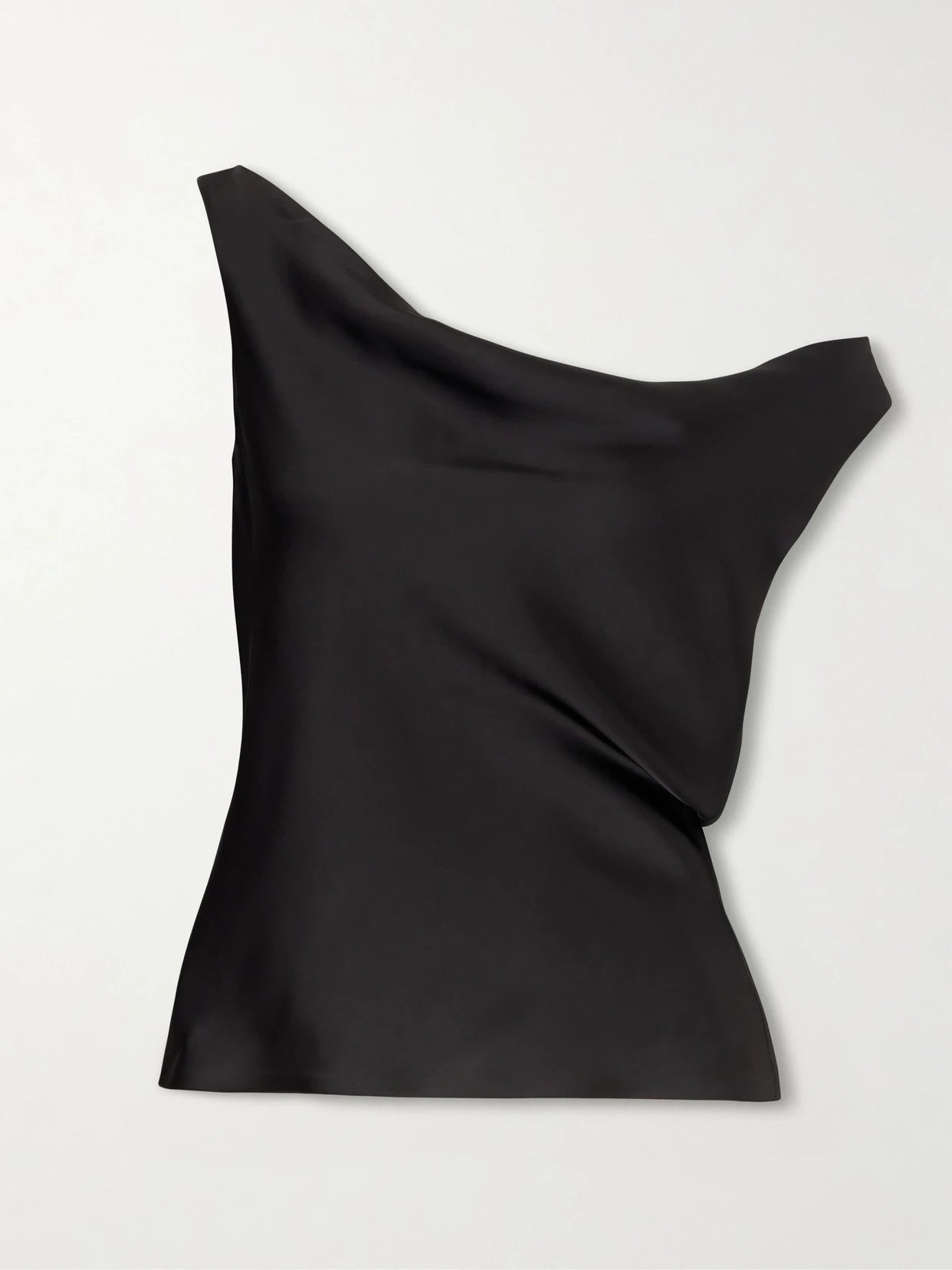 Image of a model wearing Tops. Product name - Maria Satin One-shoulder Top in Black colour by brand - Norma Kamali