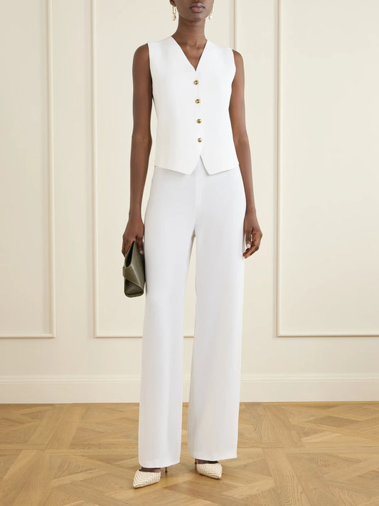 Image of a model wearing Pants. Product name - Woven Wide-leg Pants in White colour by brand - Max Mara