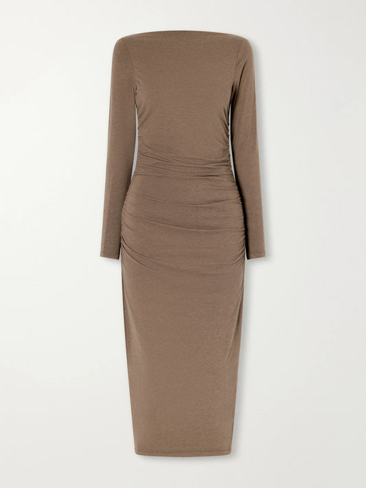 James Perse Ruched Gathered Cotton-blend Midi Dress