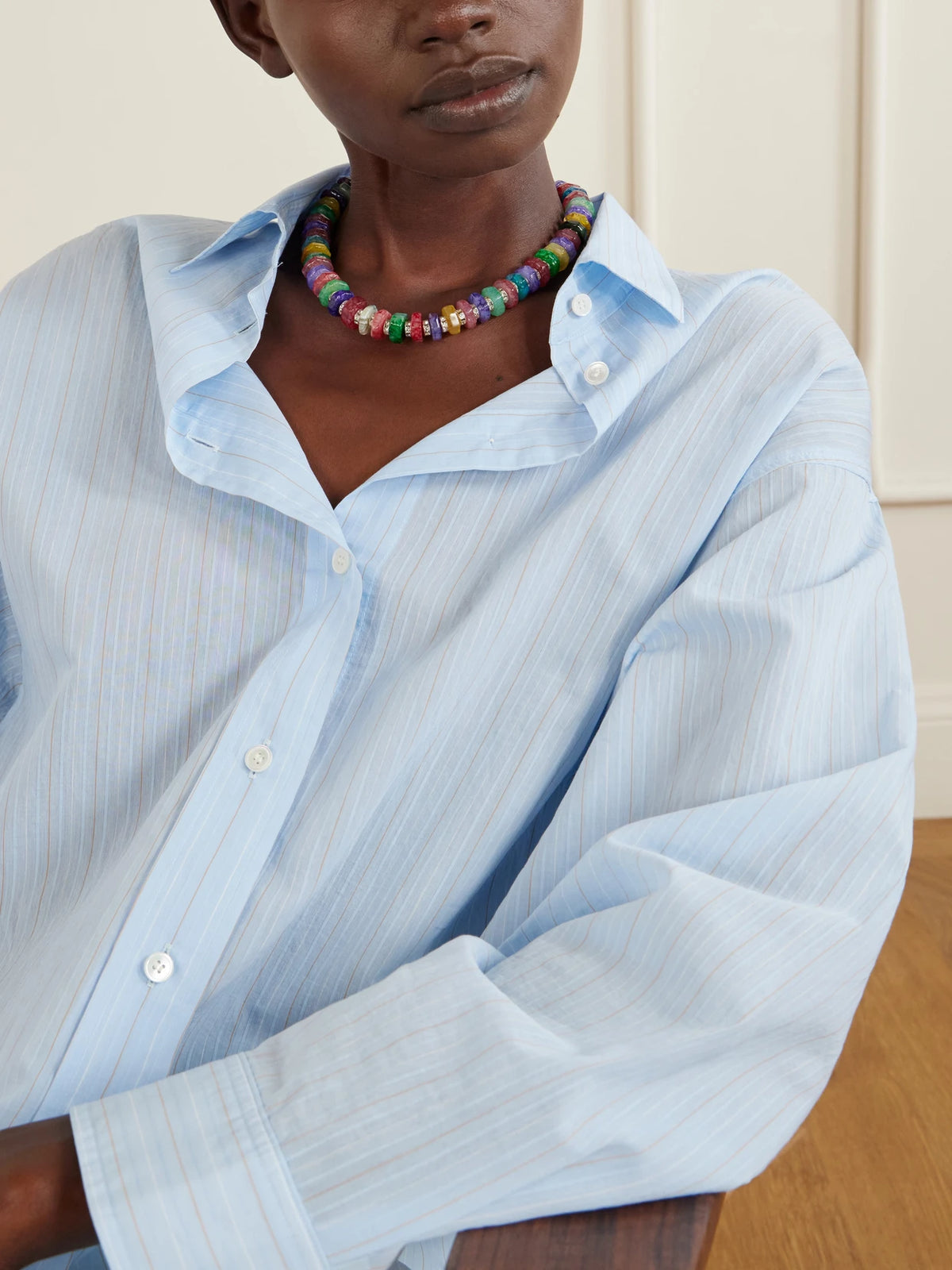 Image of Necklaces. Product name - Mira Rhodium-pleated Multi-stone Beaded Necklace in Multi colour by brand - Julietta