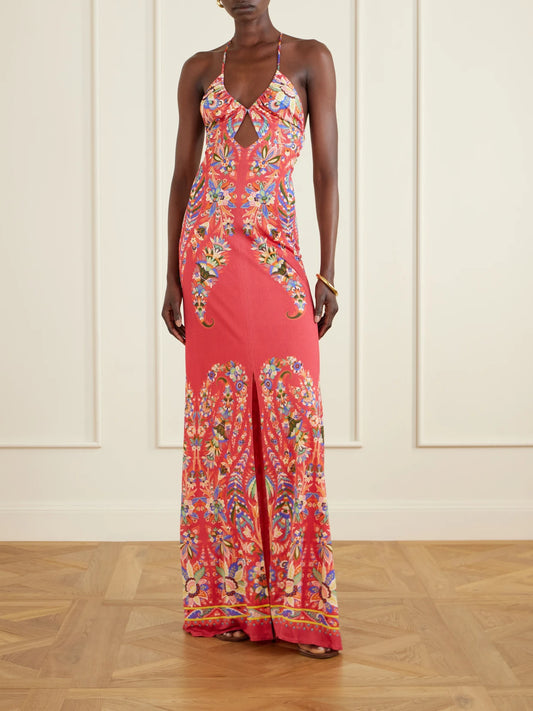 Image of Dresses. Product name - Floral-print Crepe Maxi Dress in Red colour by brand - Etro