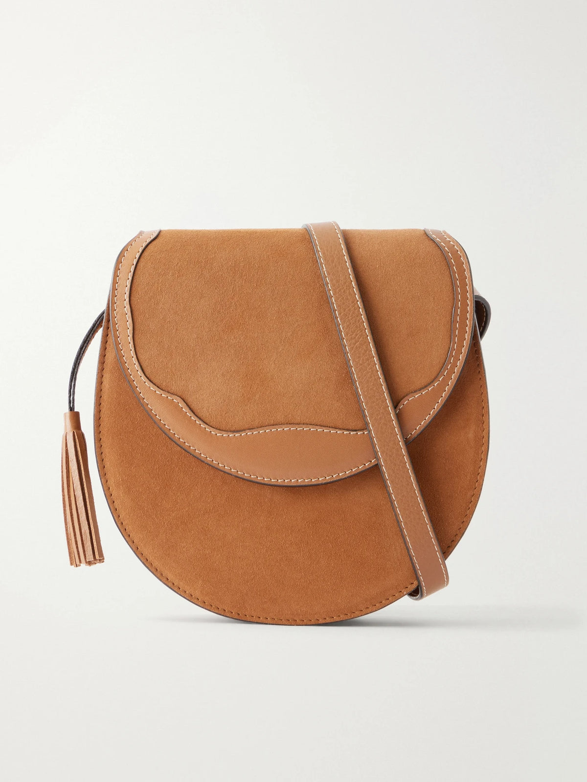 Hunting Season The Small Saddle Tasseled Leather-trimmed Suede Shoulder Bag