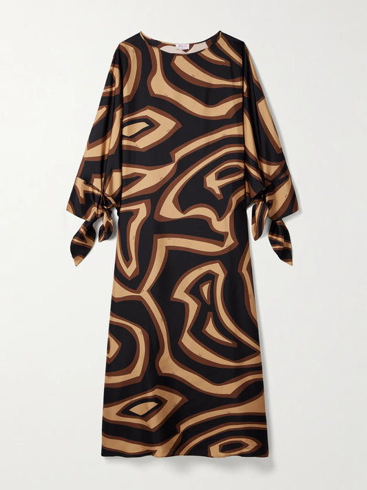 Image of Dresses. Product name - Printed Silk Kaftan in Gold colour by brand - PUCCI