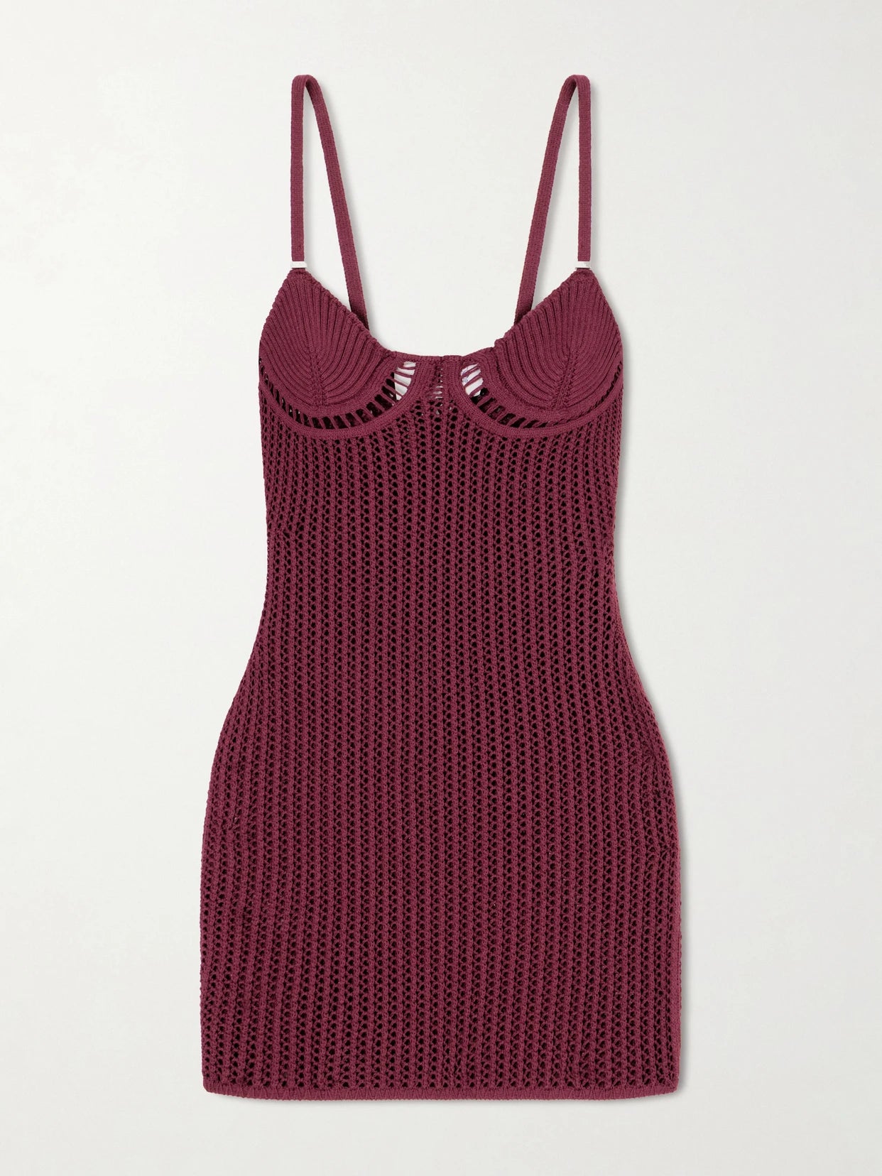 Image of Dresses. Product name - Crochet Cotton-blend Mini Dress in Burgundy colour by brand - The Attico
