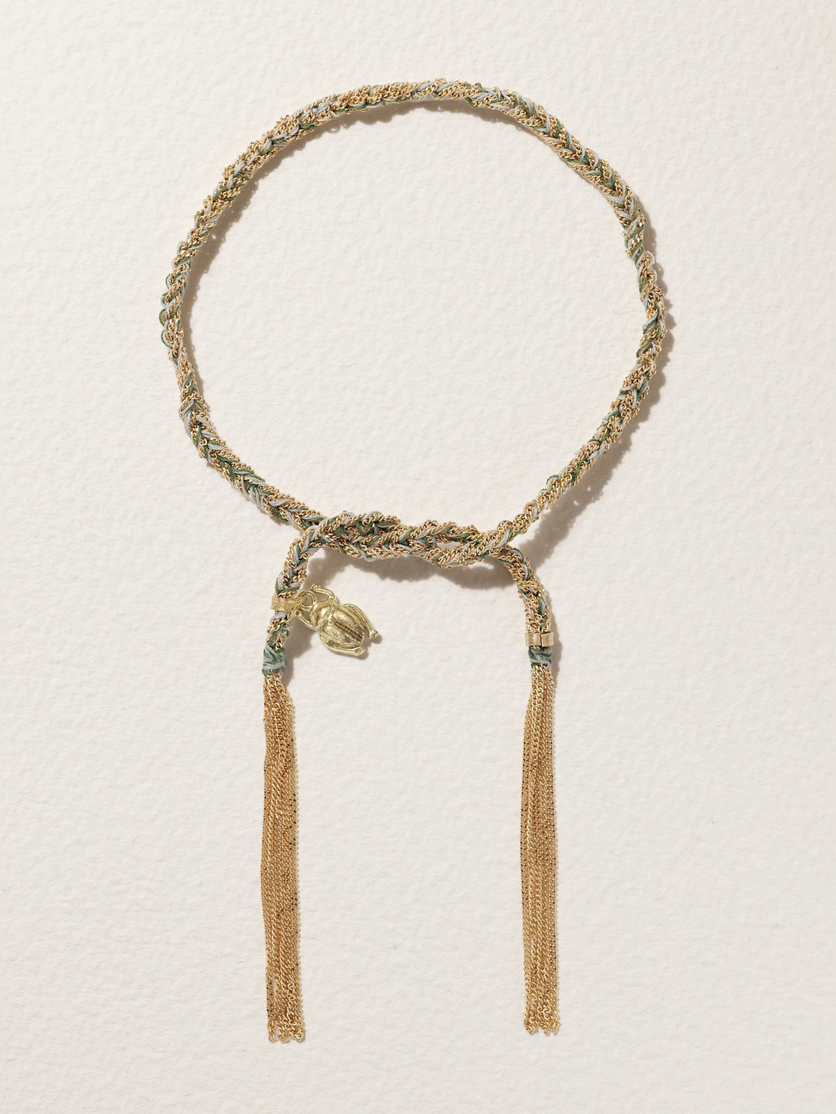 Lucky Strength + Scarab 18-karat Gold And Silk Bracelet