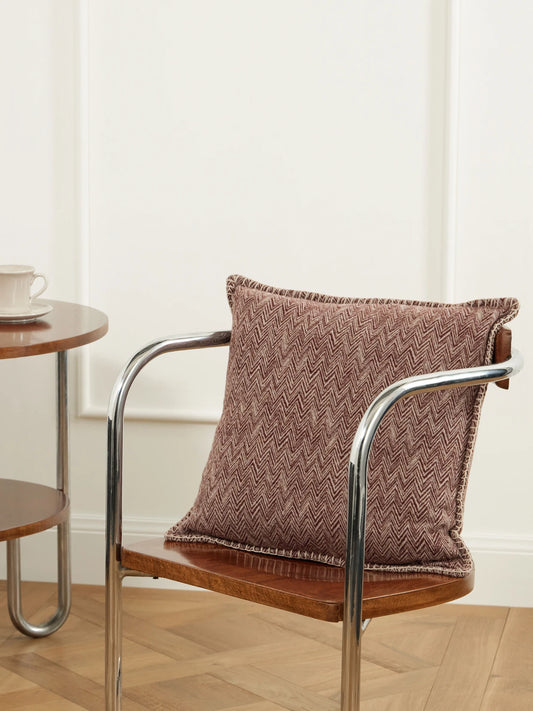 Image of Decor. Product name - Camelia Striped Wool And Cashmere Cushion in Brown colour by brand - MISSONI HOME