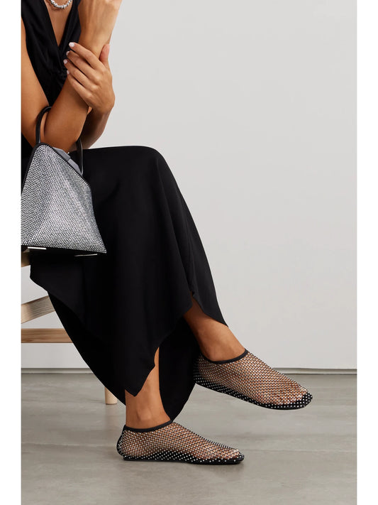 Minette Crystal-embellished Mesh Ballet Flats
