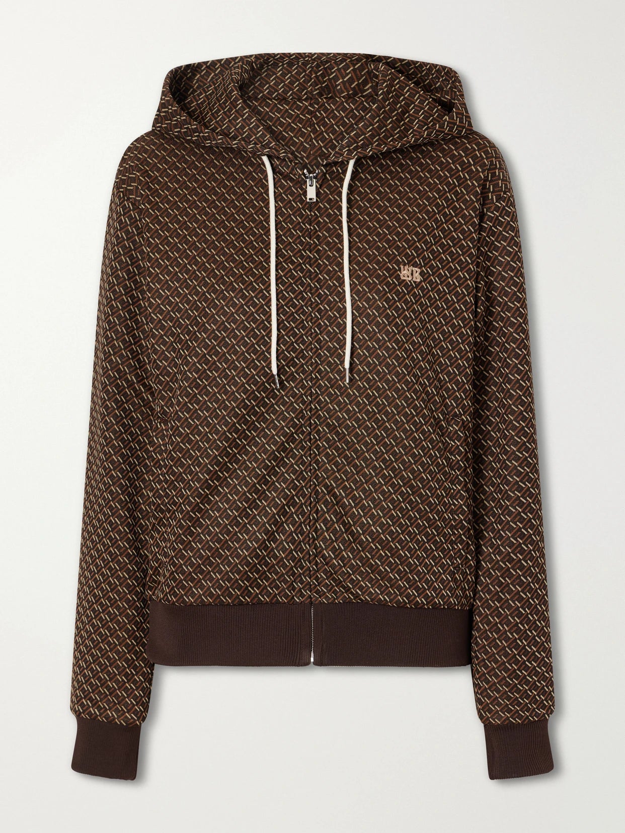 Logo-embroidered Jacquard-knit Zip-up Hoodie