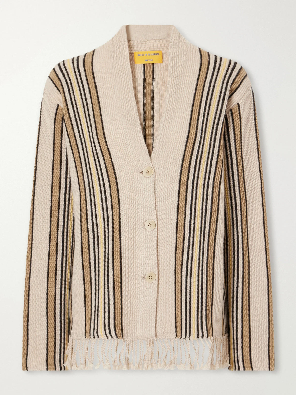 Guest In Residence Handloom Fringed Striped Wool And Cashmere-blend Cardigan