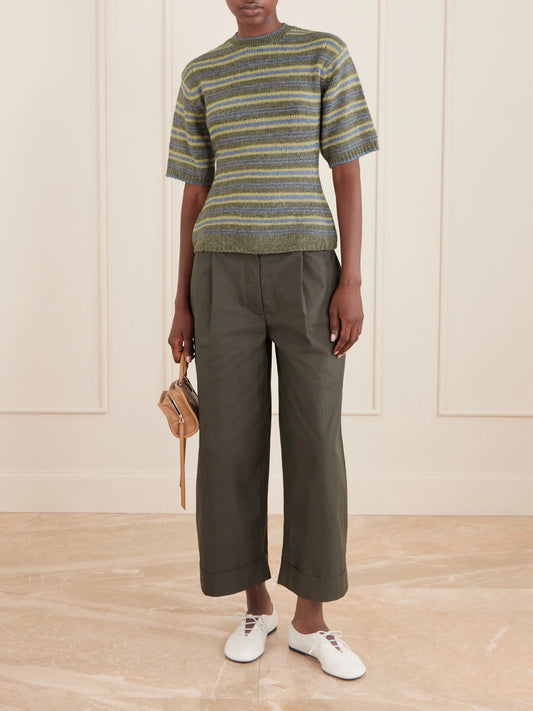 Image of a model wearing Outerwear. Product name - Dana Striped Wool-blend Sweatshirt in Multi colour by brand - Proenza Schouler White Label