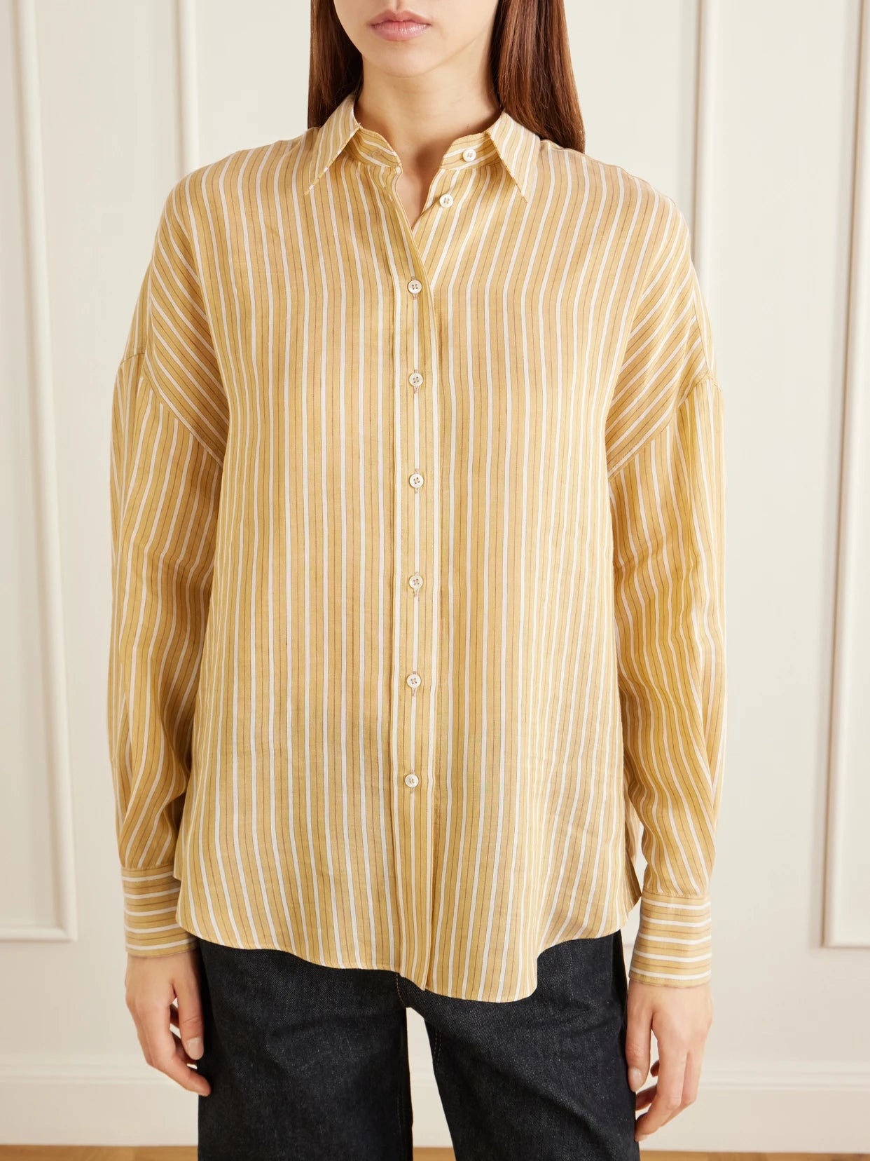 Bead-embellished Striped Linen And Silk-blend Shirt