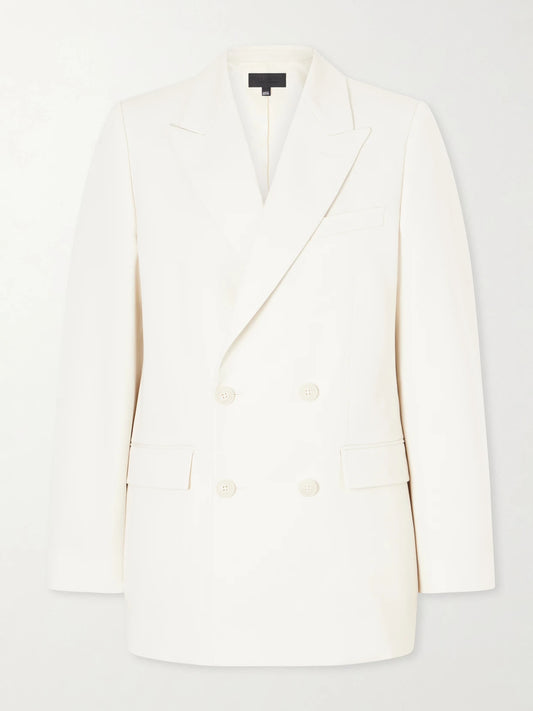 Image of Coats & Jackets. Product name - Weston Double-breasted Wool-gabardine Blazer in Off-white colour by brand - Nili Lotan
