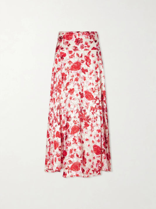 Image of a model wearing Skirts. Product name - Hilza Floral-print Chiffon Midi Skirt in Red colour by brand - ISABEL MARANT