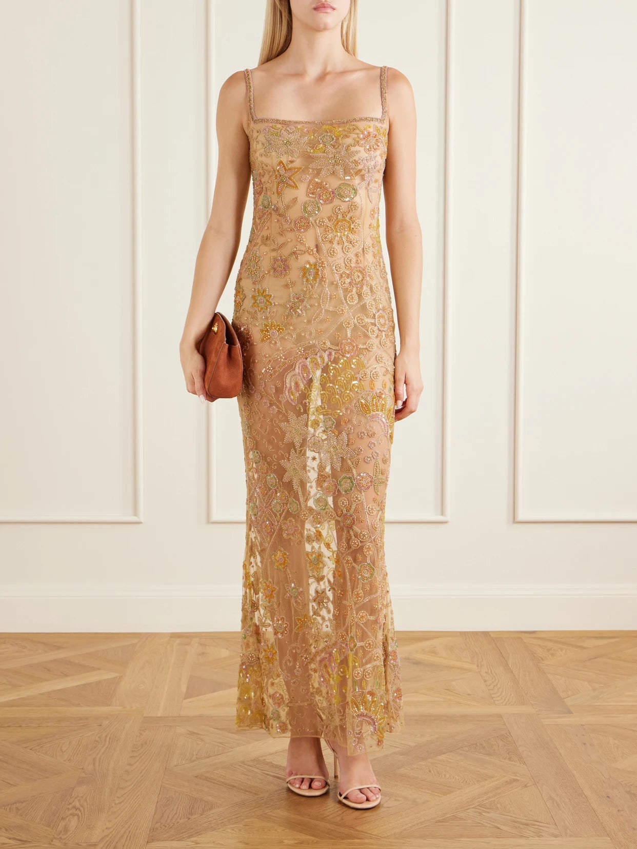 Image of Dresses. Product name - Soléa Embellished Tulle Gown in Yellow colour by brand - Clio Peppiatt