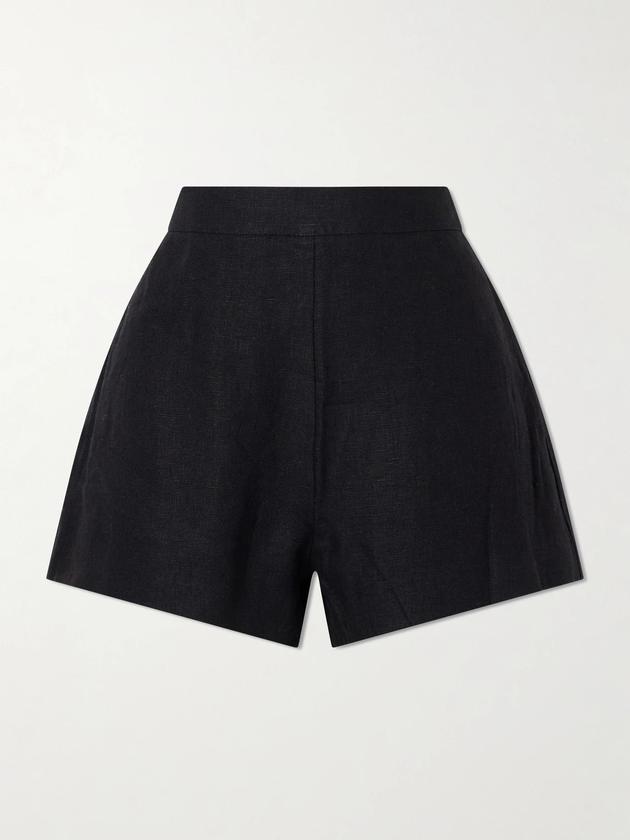 Image of a model wearing Shorts. Product name - Perri Pleated Linen Shorts in Black colour by brand - Posse