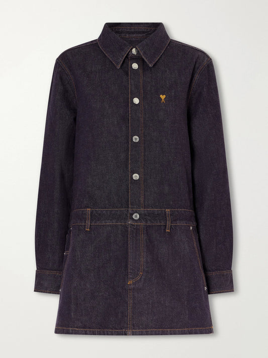 AMI PARIS Embroidered Denim Mini Dress
