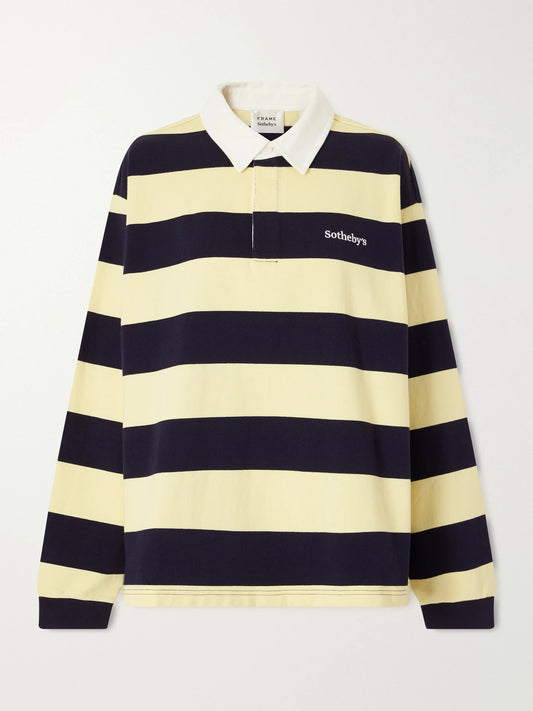 FRAME + Sotheby's Striped Cotton-jersey Polo Sweater