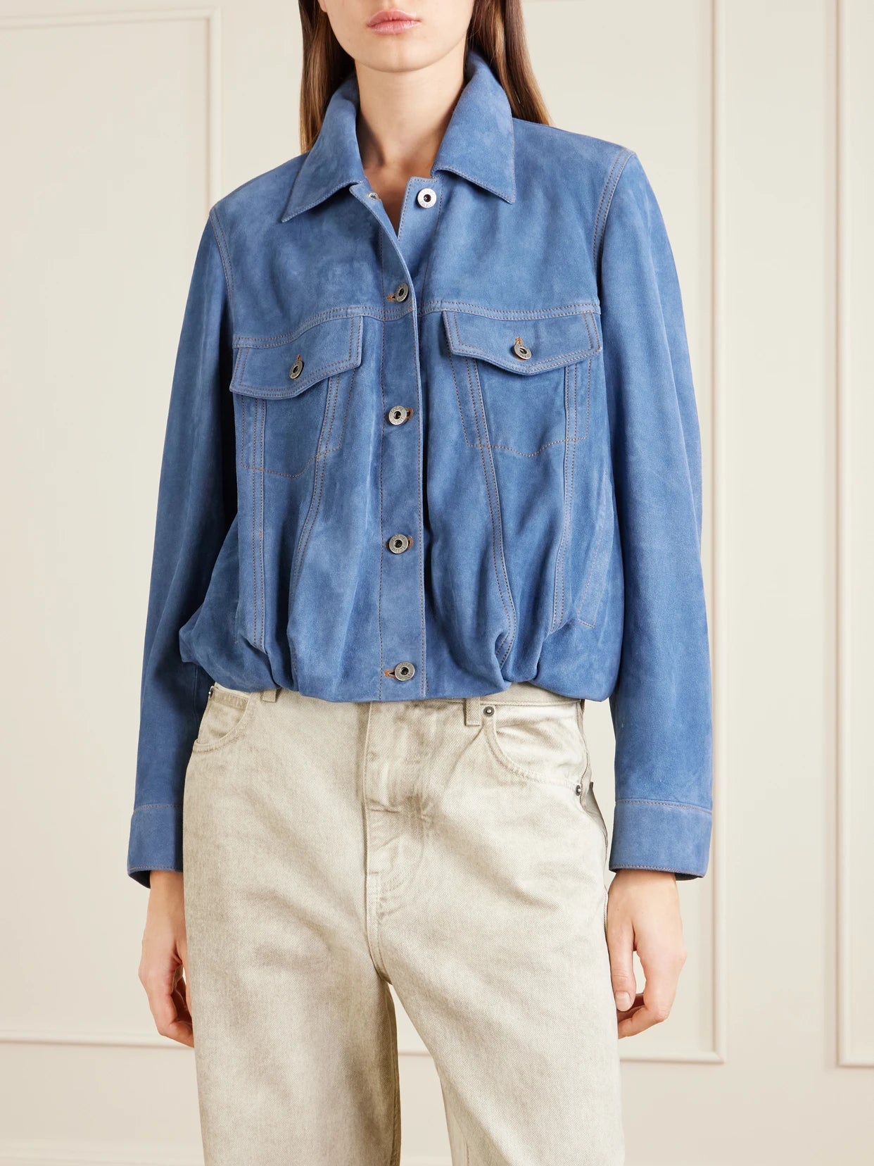 Gathered Suede Jacket