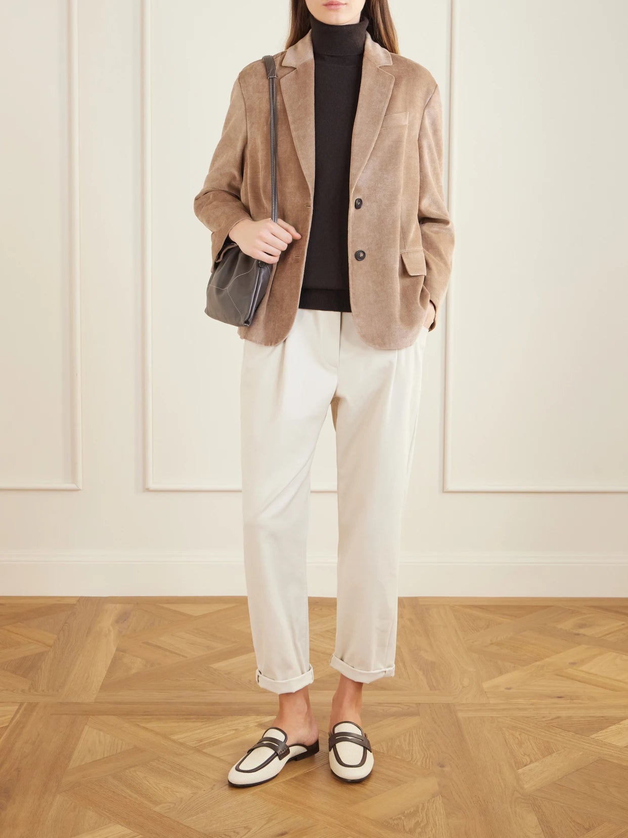 Image of Coats & Jackets. Product name - Corduroy Blazer in Light brown colour by brand - Brunello Cucinelli