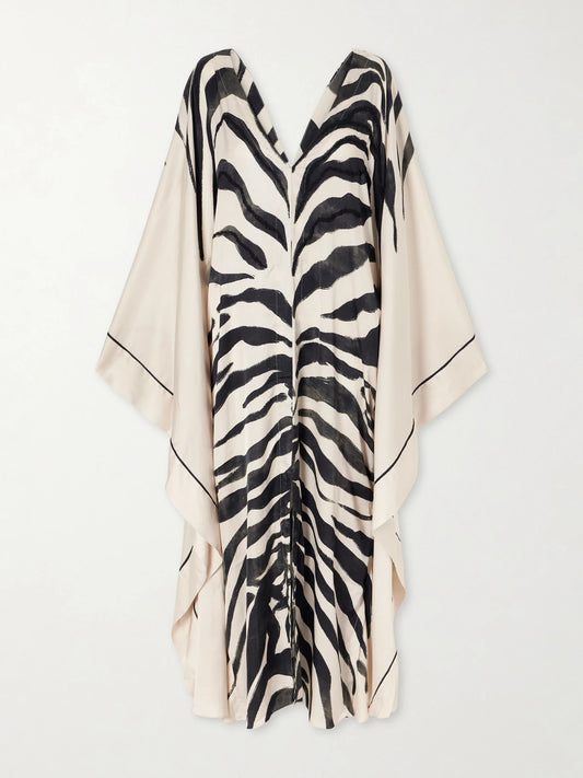 Image of Dresses. Product name - Zawadi Del Sol Printed Satin Maxi Dress in Multi colour by brand - Andres Otalora