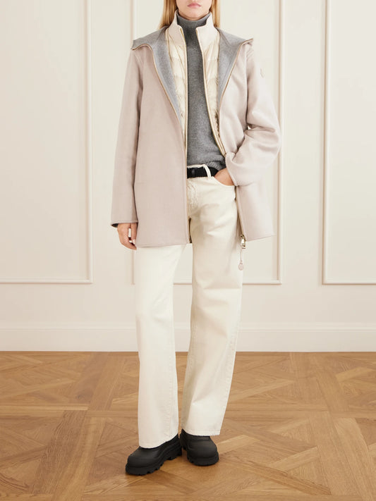 Image of Coats & Jackets. Product name - Layered Wool And Cashmere-blend Jacket in Beige colour by brand - Moncler