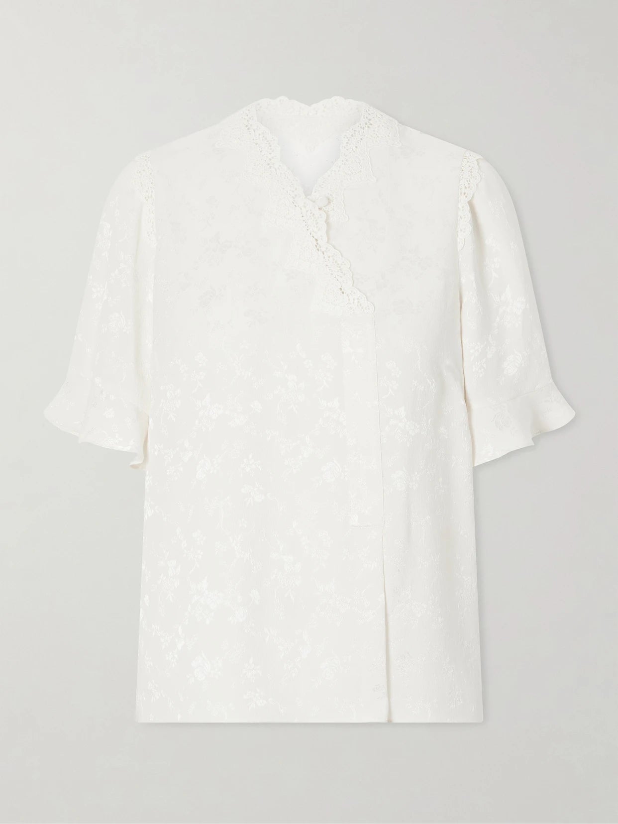 Margarita Mesh And Crochet-trimmed Floral-jacquard Silk-crepe Blouse
