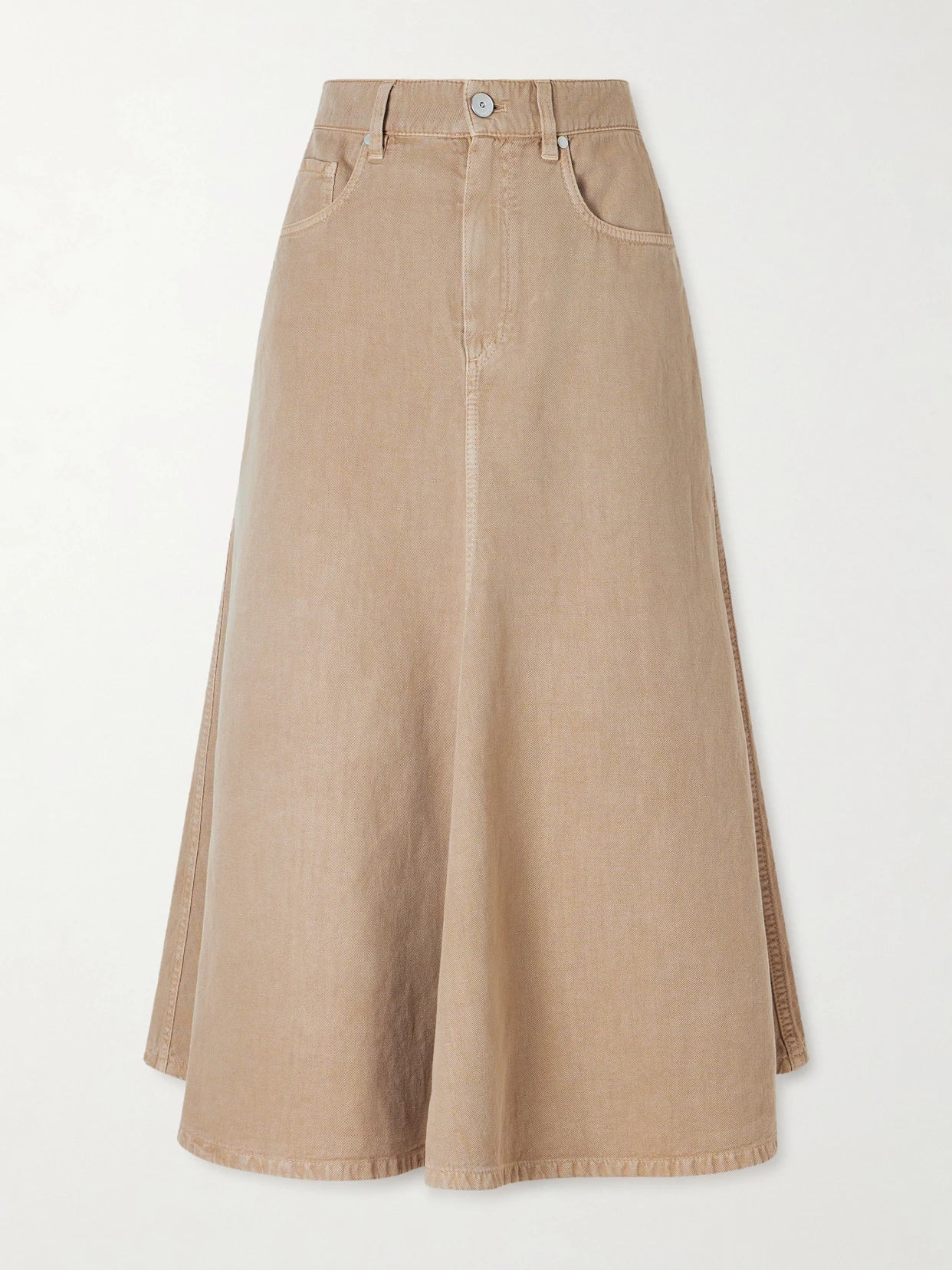 Cotton And Linen-blend Twill Midi Skirt