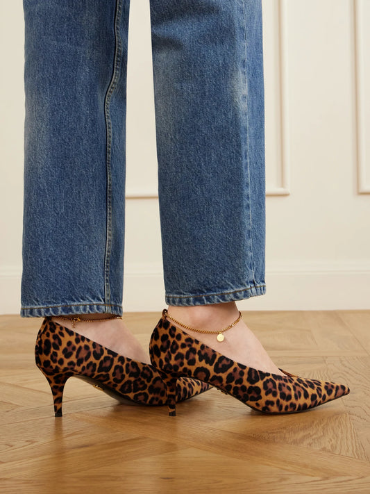 Embellished Leopard-print Velvet Pumps