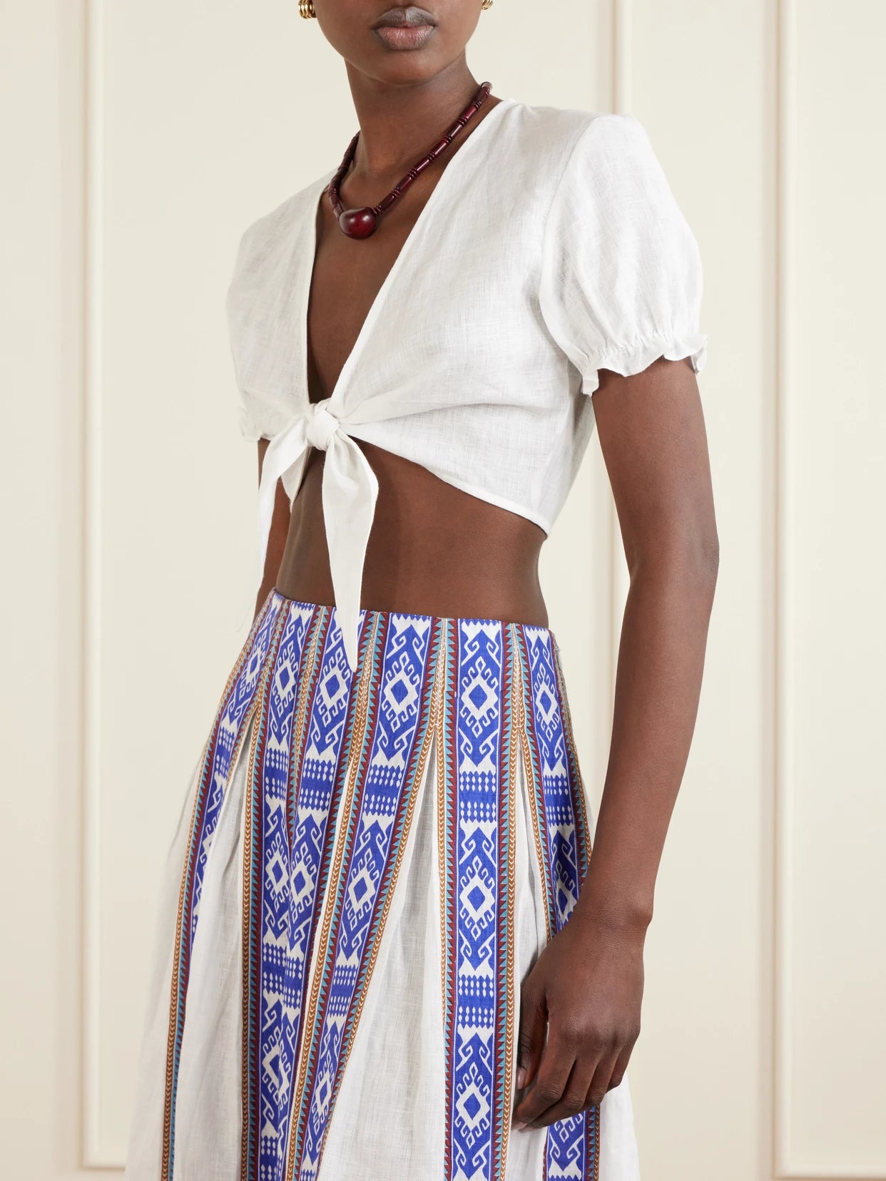 Poppy Knotted Linen Cropped Top