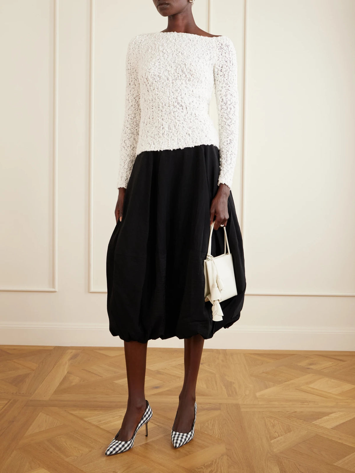 Image of Heels. Product name - Bb 70 Checked Woven Pumps in Black colour by brand - Manolo Blahnik