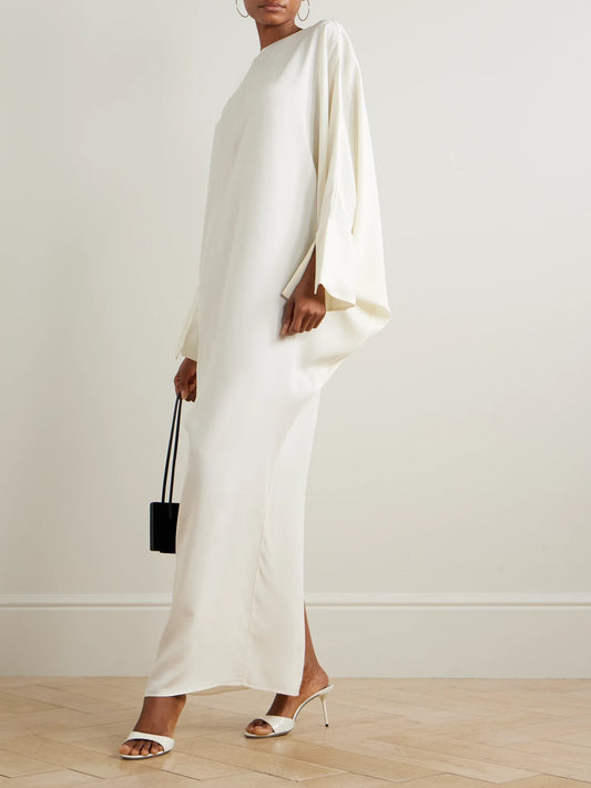 Image of Dresses. Product name - Truman Draped Crepe Gown in Cream colour by brand - Taller Marmo