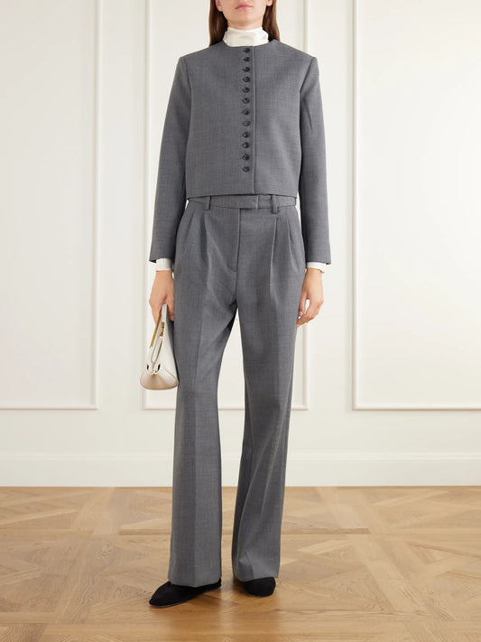 Image of Outfit Sets. Product name - Amel Pleated Twill Straight-leg Pants in Gray colour by brand - Almada