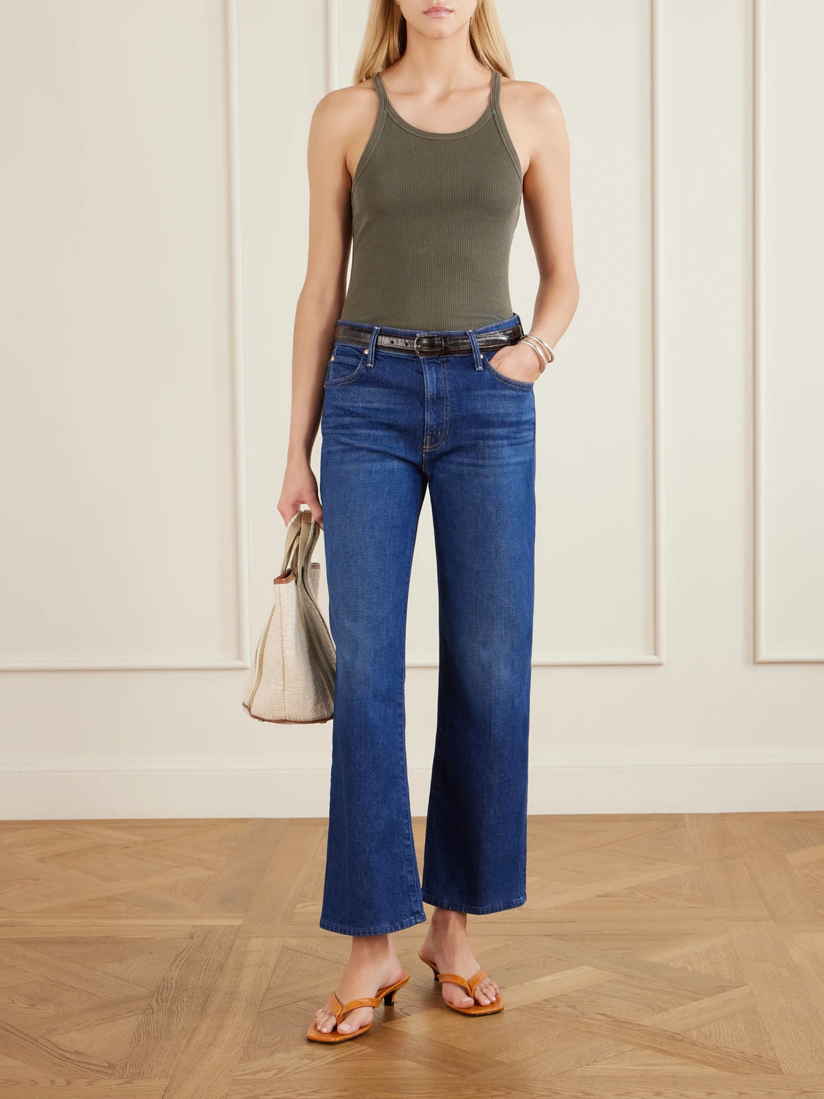 Image of Jeans. Product name - Lil Kick It High-rise Straight-leg Jeans in Dark denim colour by brand - Mother