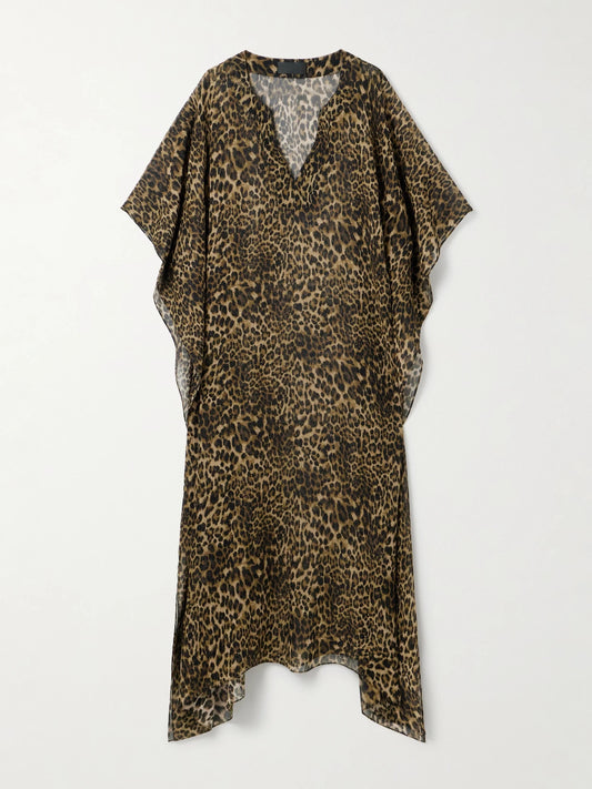 Erica Leopard-print Silk Crepe De Chine Kaftan