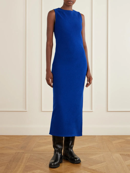 Image of Dresses. Product name - Wool-fleece Midi Dress in Blue colour by brand - RIER